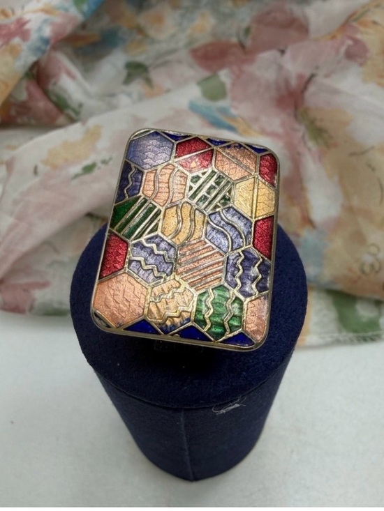 Cloisonne Jewelry - Vintage  Geometric Enamel Statement Ring #404R
Adjustable size.